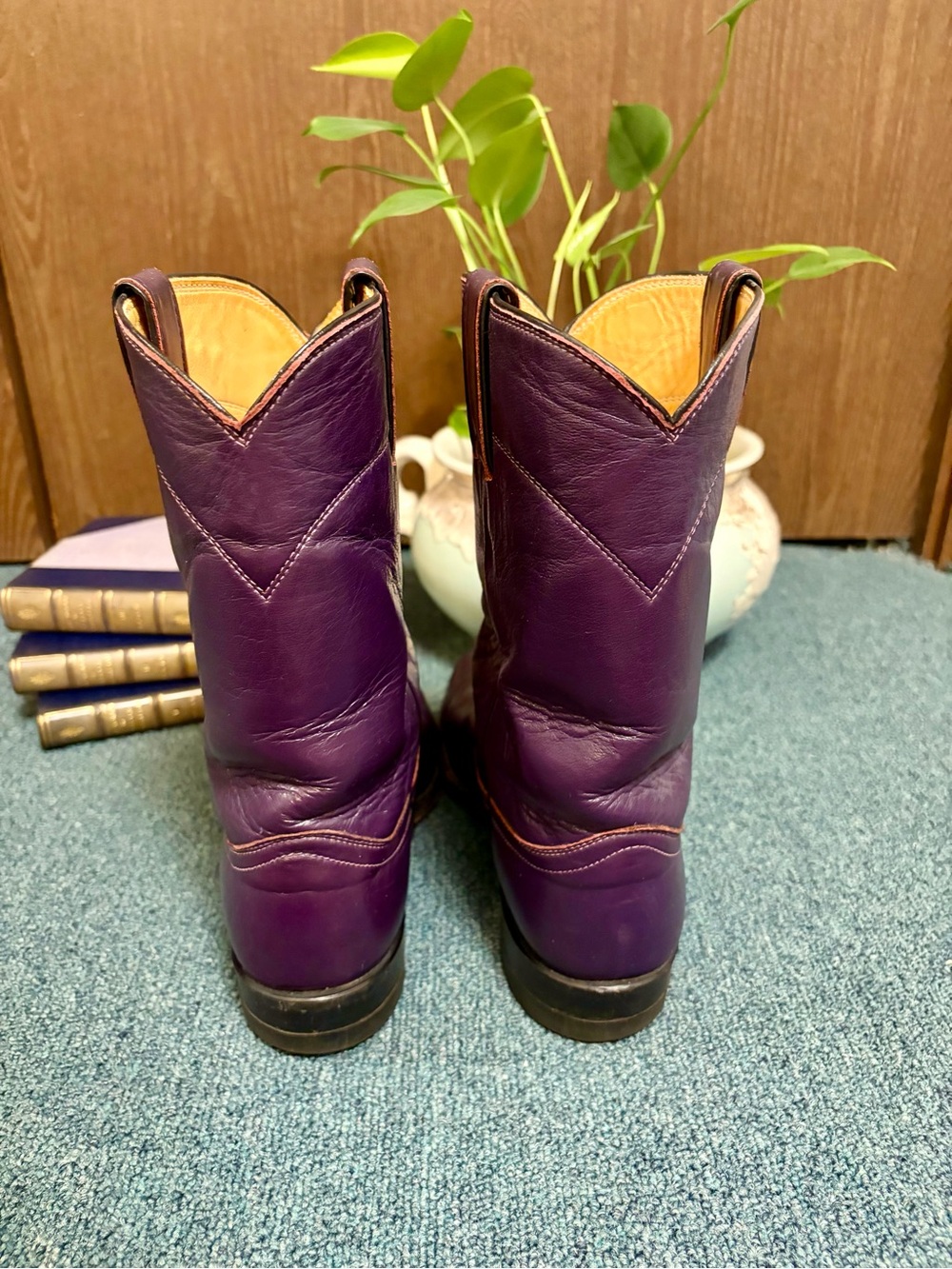 Justin Boots Purple Leather Mid-Calf Western Heeled Boots - Picture 3 of 4